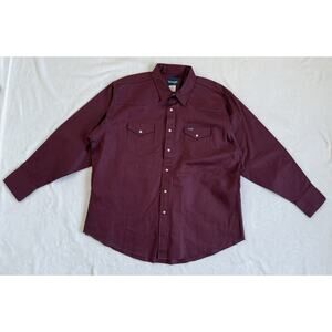 VTG Wrangler Shirt Men's Maroon Heavy Canvas Pearl Snap Workwear Cowboy MS70719